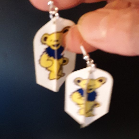 1987 Vintage Grateful Dead GDM Handcrafted Dart Flight Earrings Dancing Bears - Picture 12 of 14